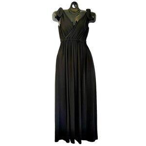 NWOT Vicky Tiel Black Sleeveless Draped Grecian Style Maxi Dress Evening Gown